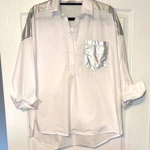 Zara White Blouse with Silver Accents